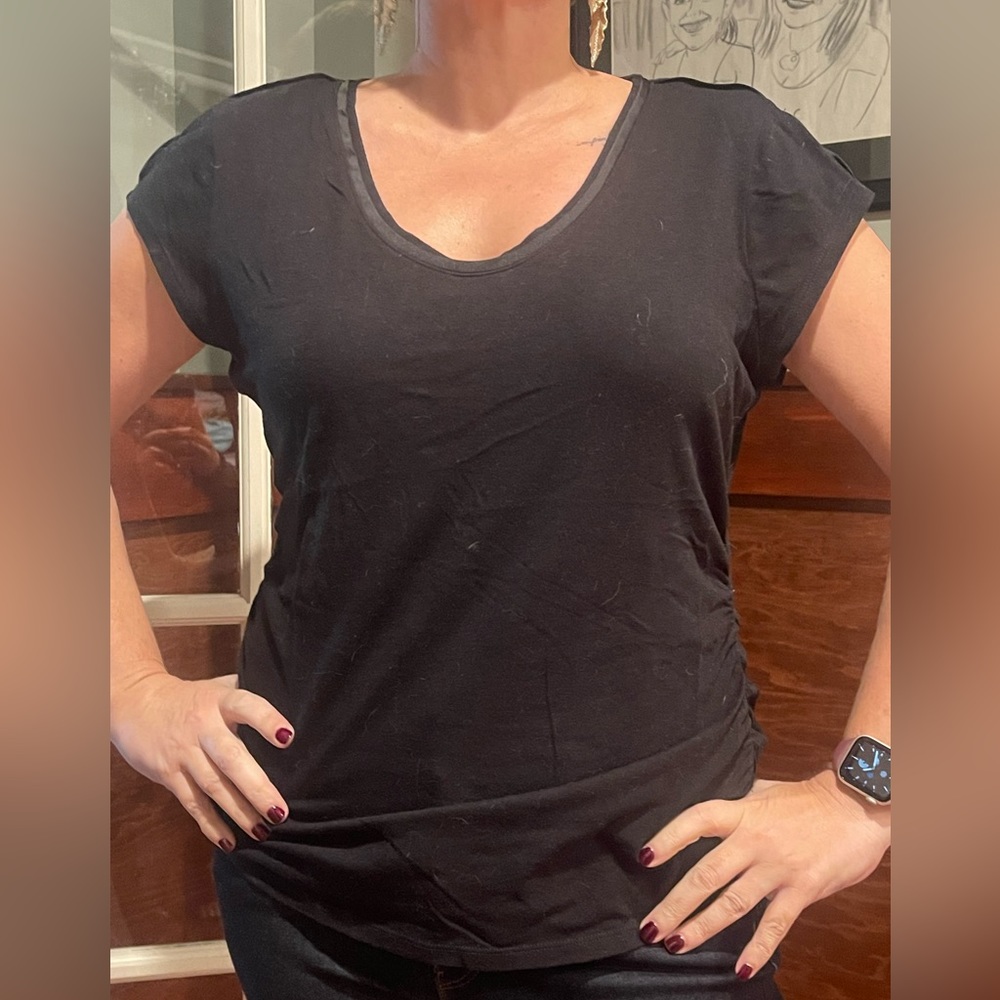 WHBM black tee with ruched sides